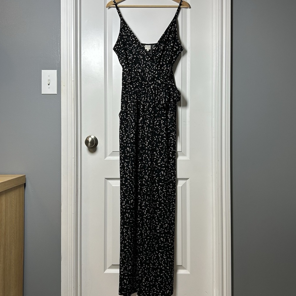 Kaileigh Black White Confetti Print Side Bow Wide Leg Jumpsuit French Girl Style